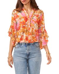 Vince Camuto - Floral Ruffle Sleeve Chiffon Top - Lyst