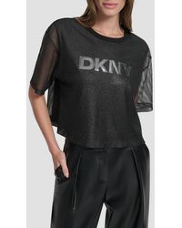 DKNY - Mesh Overlay Logo Top - Lyst