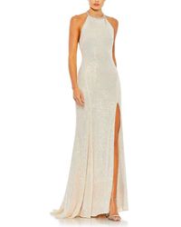 Mac Duggal - Sequined High Neck Rhinestone Trim Column Gown - Lyst