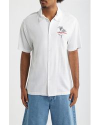 Saint Studio - Flower Shadow Short Sleeve Slub Cotton Button-Up Shirt - Lyst