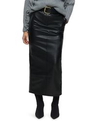 River Island - Faux Leather Belted Midi Skirt - Lyst