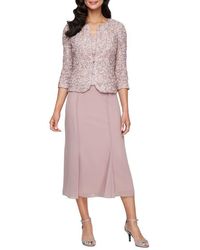 Alex Evenings - Mixed Media Sequin Soutache Lace Cocktail Dress With Jacket - Lyst