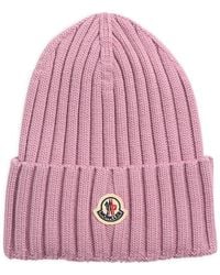 Moncler - Logo Patch Rib Wool Beanie - Lyst
