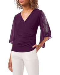 Chaus - Beaded Sleeve Surplice Knit Top - Lyst