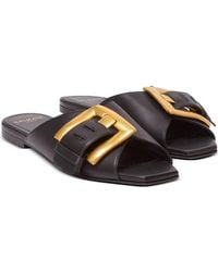 Balmain - Anthem Flat Calfskin Leather Sandals - Lyst