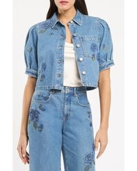 Cinq À Sept - Halsie Heatset Sequin Roses Denim Crop Top - Lyst