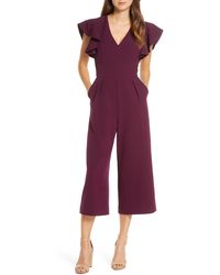 Eliza J Ruffle Sleeve Crepe Jumpsuit - Purple