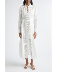 Zimmermann - Aster Embroidered Lace Trim Long Sleeve Midi Dress - Lyst