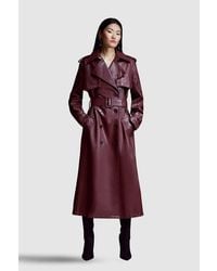 Karen Millen - Tailored Faux Leather Belted Trench Coat - Lyst