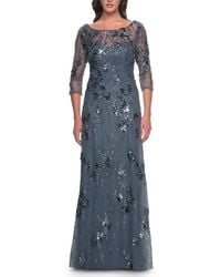 La Femme - Beaded Long Mother Of The Bride Dress With Illusion Top - Lyst