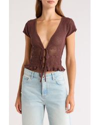 PacSun - Madeline Open Stitch Tie Front Cotton Top - Lyst