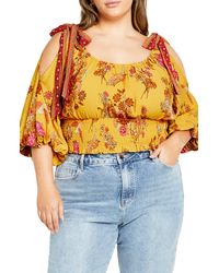 City Chic - Venice Floral Print Smocked Waist Crop Top - Lyst