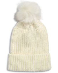 Tasha - Faux Fur Pom Sparkle Beanie - Lyst