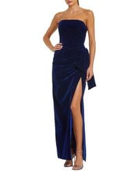 Mac Duggal - Strapless High Slit Draped Velvet Gown - Lyst
