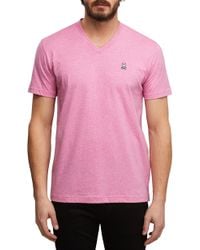 Psycho Bunny Men/'s Gray Heather Pima Cotton V-Neck Short Sleeve T-Shirt