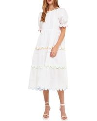 English Factory - Contrast Scalloped Trim Cotton Midi Dress - Lyst