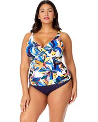 Anne Cole - Plus Hidden Underwire Drape Front Tankini Swim Top - Lyst