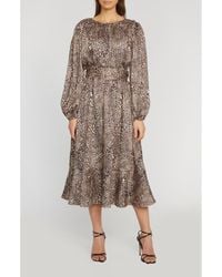Tahari - The Jada Leopard Print Long Sleeve Midi Dress - Lyst