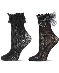 Memoi - Lace Ruffle Cuff Assorted 2-Pack Ankle Socks - Lyst