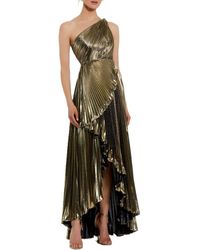 Mac Duggal - Pleated Metallic One Shoulder High Low Gown - Lyst