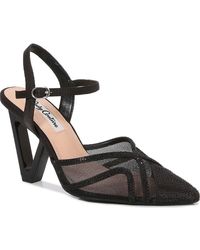 Lady Couture - Mesh Satin Rhinestone Ankle Strap Metallic Heel Pump - Lyst