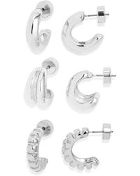 Nordstrom - Set Of 3 Textured Hoop Earrings - Lyst