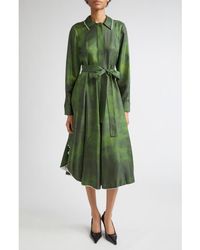 Jason Wu - Smudged Canvas Long Sleeve Silk Twill Shirtdress - Lyst