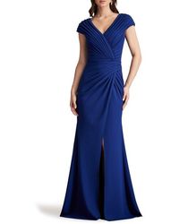 Tadashi Shoji - Pleated Crepe Trumpet Gown - Lyst