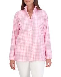 Foxcroft - Carolina Crinkled Gingham Cotton Blend Button-up Shirt - Lyst