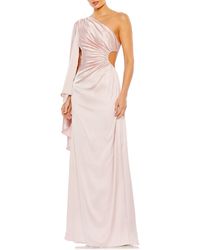 Ieena for Mac Duggal - Drape Sleeve One-shoulder Satin A-line Gown - Lyst