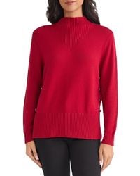 Jones New York - Button Detail Rib Funnel Neck Sweater - Lyst