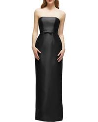 Alfred Sung - Strapless Bow Belt Satin Twill Column Gown - Lyst