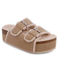 MIA - Brookie Faux Shearling Platform Slide Sandal - Lyst