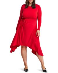 Estelle - Ruched Asymmetric Hem Long Sleeve Jersey Midi Dress - Lyst