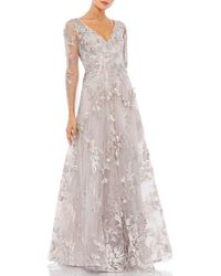 Mac Duggal - Floral Embroidered Long Sleeve A-line Gown - Lyst