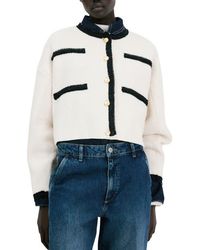 Mango - Contrast Trim Cotton Blend Crop Cardigan - Lyst