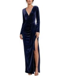Mac Duggal - Long Sleeve Deep V Neck Draped Velvet Gown - Lyst