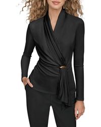 Donna Karan - Wrap Front Long Sleeve Top - Lyst