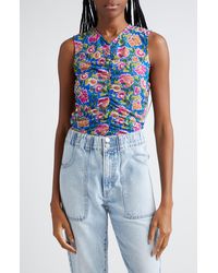 Veronica Beard - Tazmin Floral Center Ruched Mesh Top - Lyst