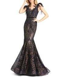 Mac Duggal - Illusion Sequin Lace Feather Sleeve Mermaid Gown - Lyst