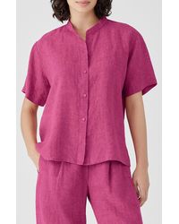Eileen Fisher - Short Sleeve Organic Linen Button-up Shirt - Lyst