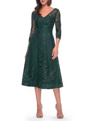 La Femme - Stylish Tea Length Mother Of The Bride Dress With Sleeves - Lyst
