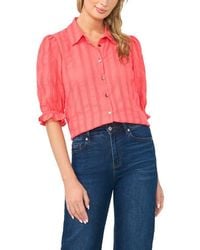 Halogen® - Sheer Stripe Puff Sleeve Button-Up Shirt - Lyst