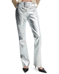 Mango - Belted Metallic Faux Leather Pants - Lyst