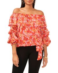 Vince Camuto - Print Off The Shoulder Bubble Sleeve Top - Lyst