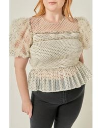 English Factory - Polka Dot Smocked Puff Sleeve Top - Lyst