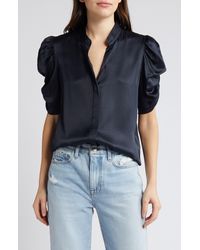 FRAME - Puff Sleeve Silk Button-up Shirt - Lyst