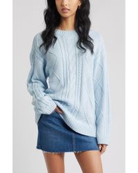 BP. - Cabled Oversize Cotton Blend Crewneck Sweater - Lyst
