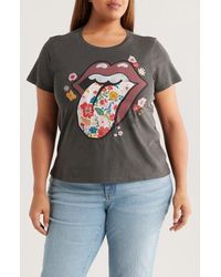 Lucky Brand - Rolling Stones Floral Embroidered Hot Lips Graphic T-Shirt - Lyst