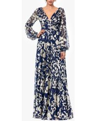 Betsy & Adam - Floral Metallic Long Sleeve A-Line Gown - Lyst
